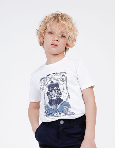 Camiseta blanco roto algodón orgánico tigre marinero niño - IKKS