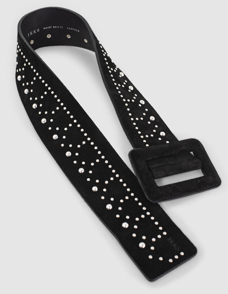 Women’s black suede studded dress belt-5 Women’s black suede studded dress belt-5