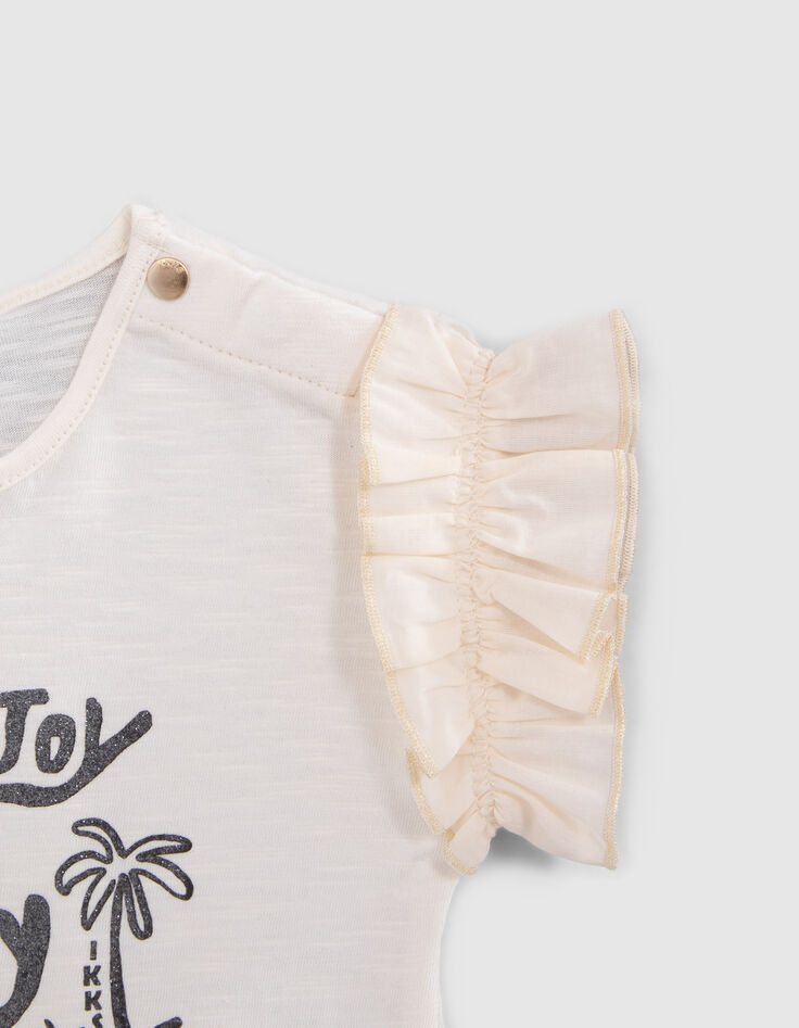 Baby girls’ ecru organic cotton T-shirt, glittery slogan-5