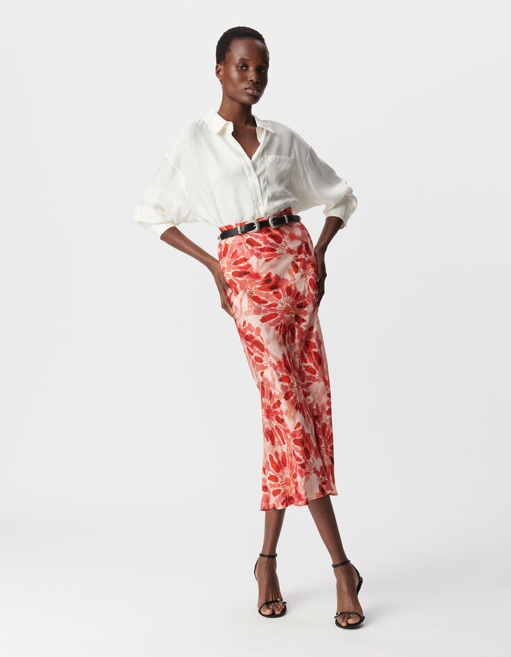 Jupe longue rouge imprimé batik Femme-1