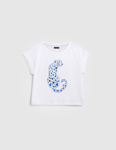 Weißes Mädchen-T-Shirt mit Leopard und Herz - IKKS