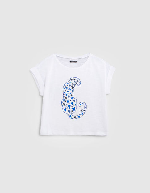 Weißes Mädchen-T-Shirt mit Leopard und Herz - IKKS