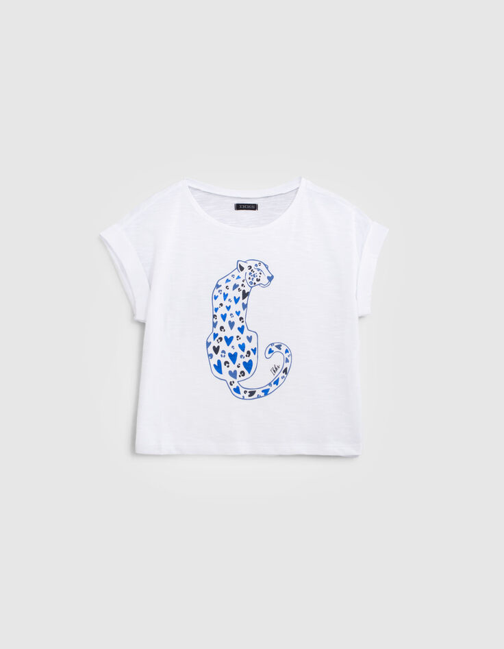 Weißes Mädchen-T-Shirt mit Leopard und Herz-1