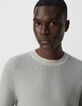 Pull bleu gris tricot jacquard fantaisie Homme-4