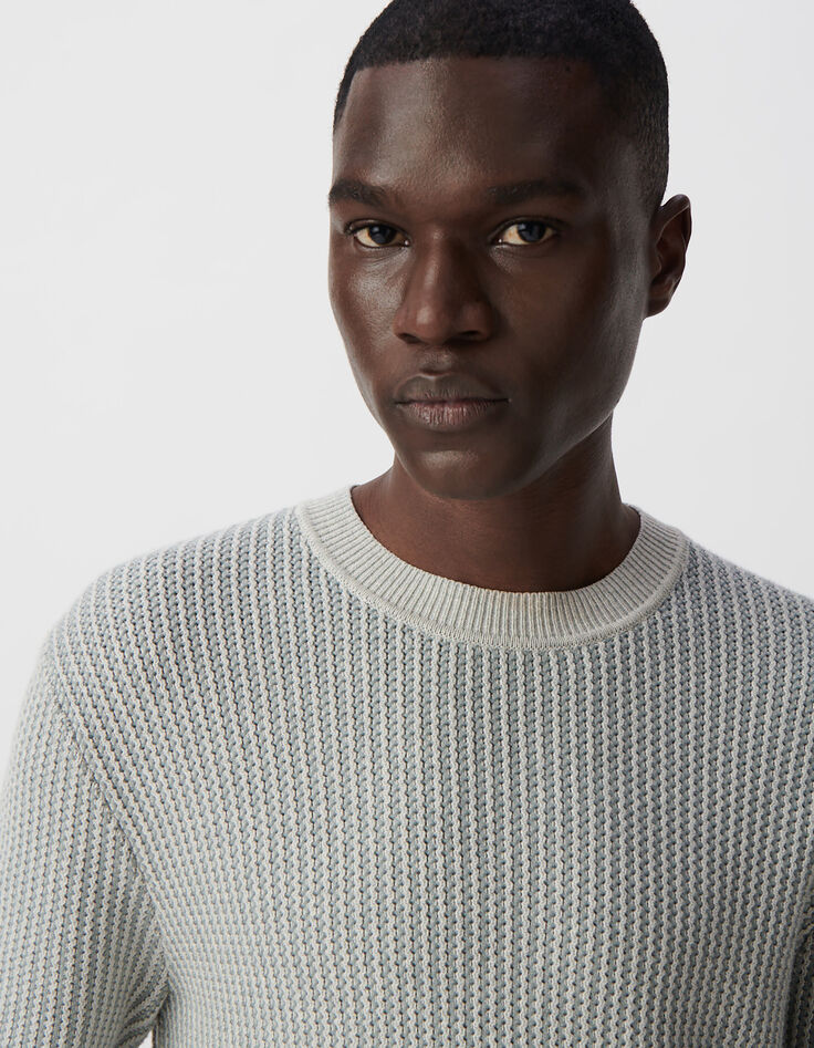Pull bleu gris tricot jacquard fantaisie Homme-4