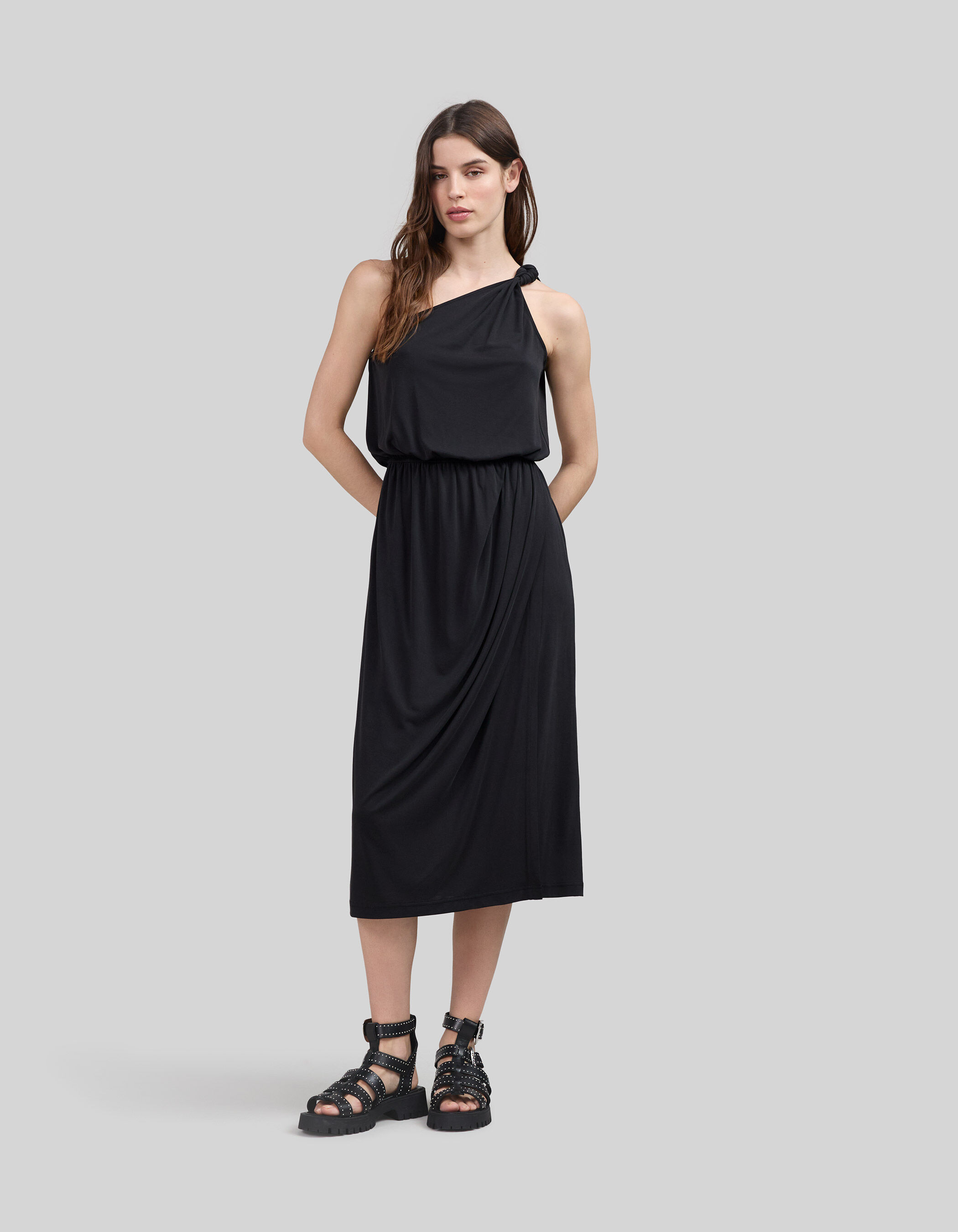 Women s black one shoulder long dress IKKS