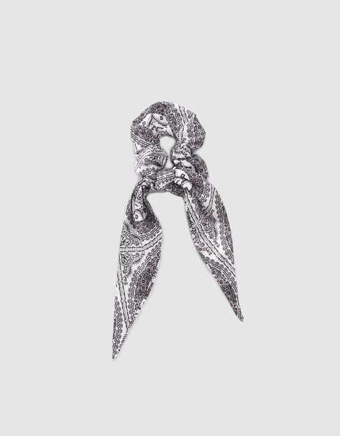 Girls’ white scarf scrunchie with black Bandana motif