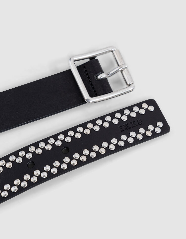 Women's black leather studded belt-3