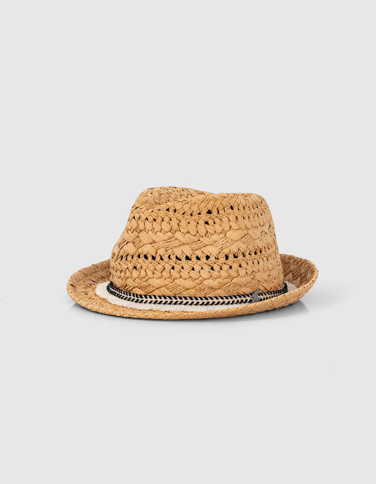 Chapeau blé en papier tressé avec galon frangé fille -2