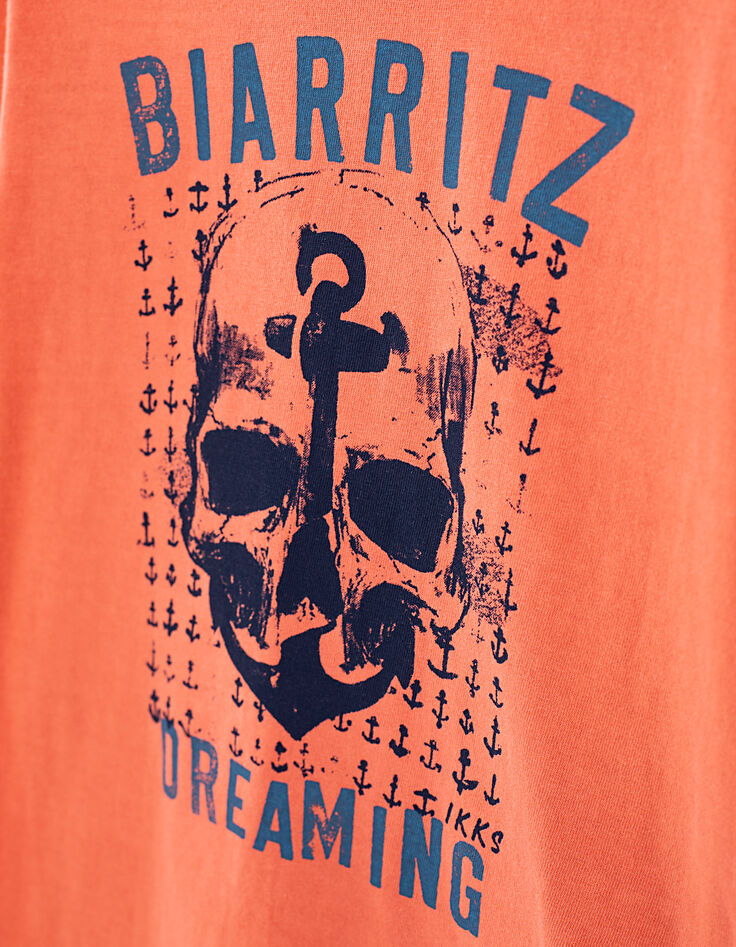Boys’ coral organic cotton T-shirt with skull and anchor-4