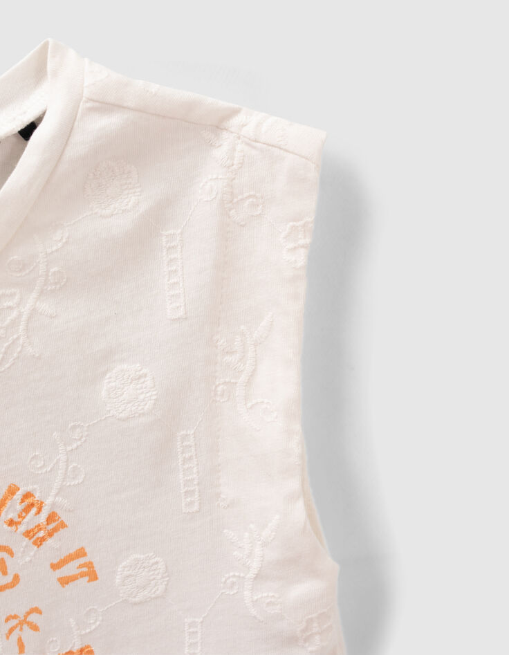 Weißes Mädchen-T-Shirt mit Stick- und Messagemotiven-6
