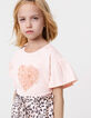 T-shirt rose coton bio coeur en relief fille-1