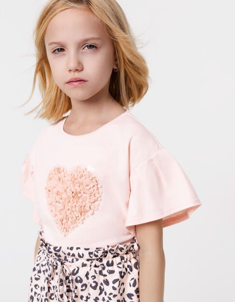 Rosa Mädchen-T-Shirt, Biobaumwolle, Reliefherz - IKKS