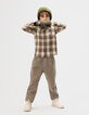 Boys’ khaki and beige check overshirt-3