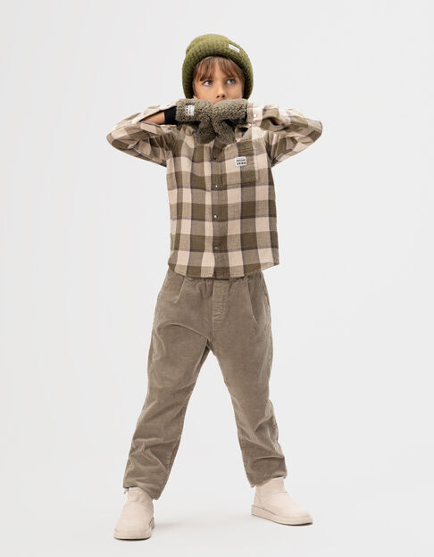 Boys’ khaki and beige check overshirt - IKKS