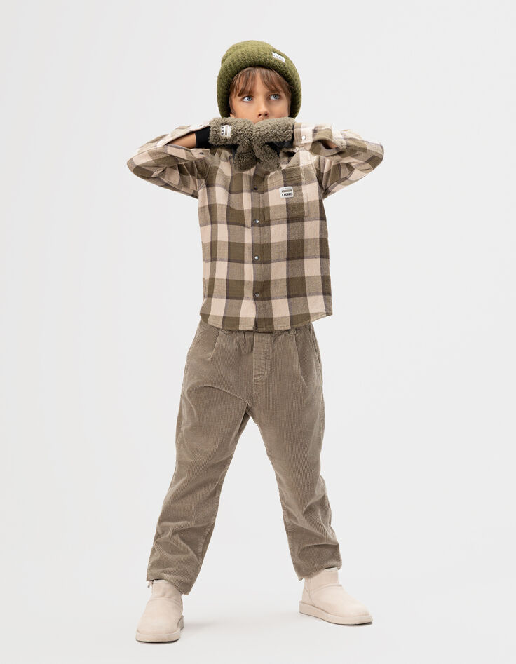 Boys’ khaki and beige check overshirt-3 Boys’ khaki and beige check overshirt-3