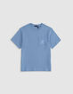 Blue jacquard boy's embroidered pocket T-shirt-3