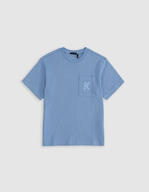 T-shirt bleu jacquard poche brodée garçon - IKKS
