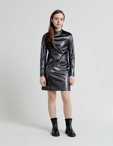 Black sequined velvet dress with high collar for girls - IKKS