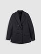 Veste de tailleur bleu marine mix lin coton Femme-1