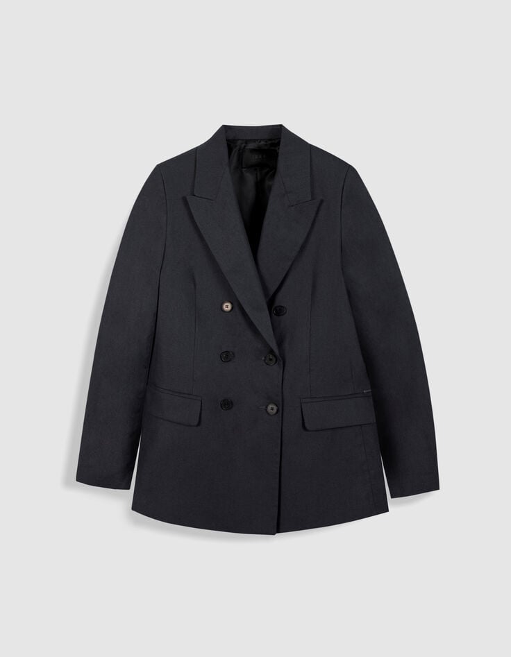 Veste de tailleur bleu marine mix lin coton Femme-1