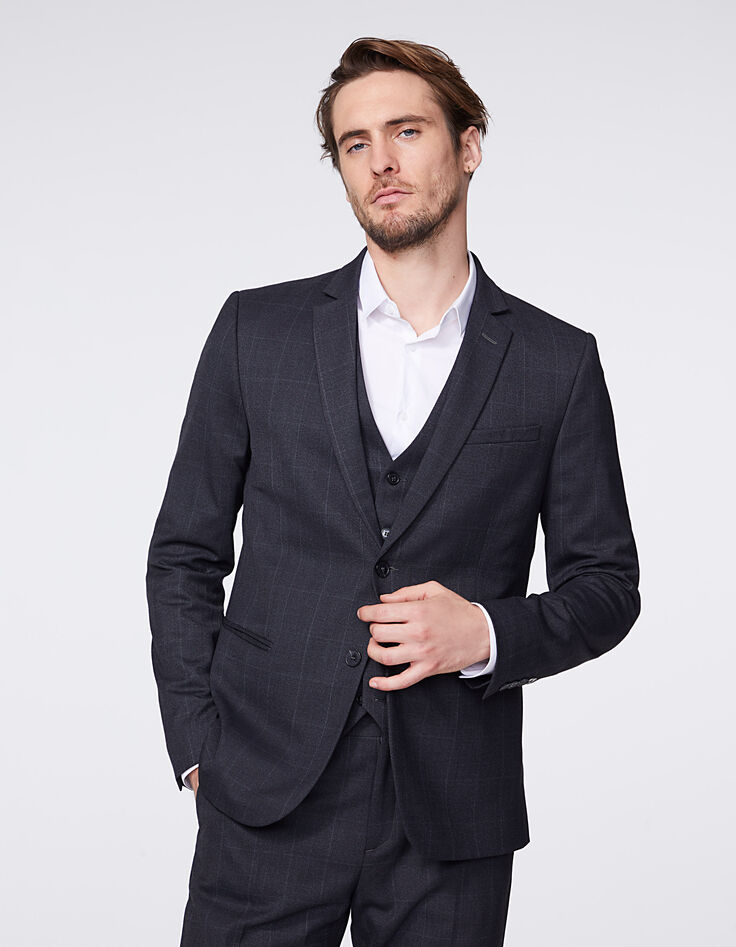 Men’s mouse grey check suit jacket-3