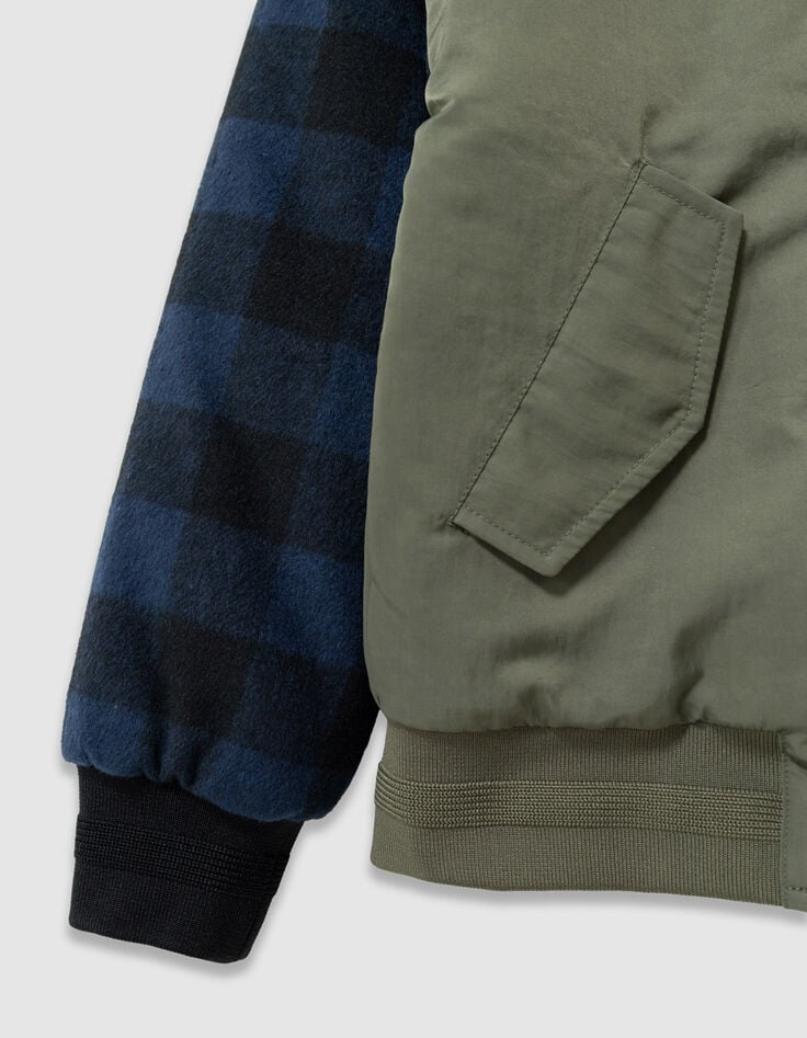 Khaki Jungenjacke Karo-Ärmeln und Bomberjacke-7 Khaki Jungenjacke Karo-Ärmeln und Bomberjacke-7
