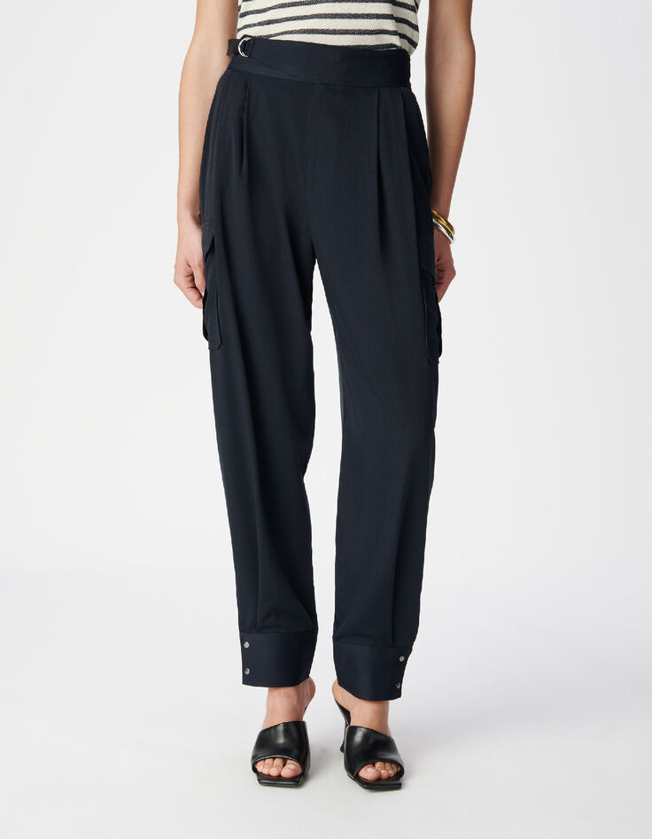 Marineblaue Ballonhose f&uuml;r Damen mit Kampftaschen-2