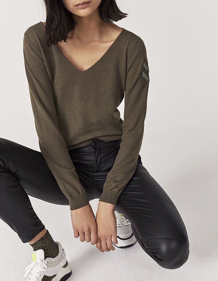 Khaki Damenstrickpullover in Army-Optik-1