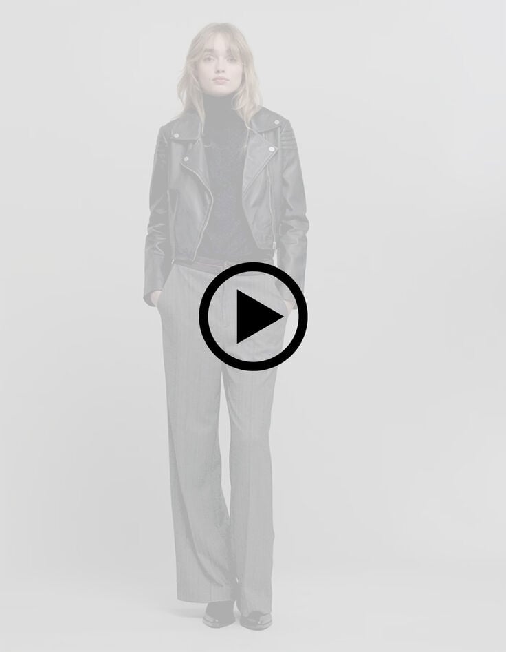 Women's black herringbone check suit pants-8