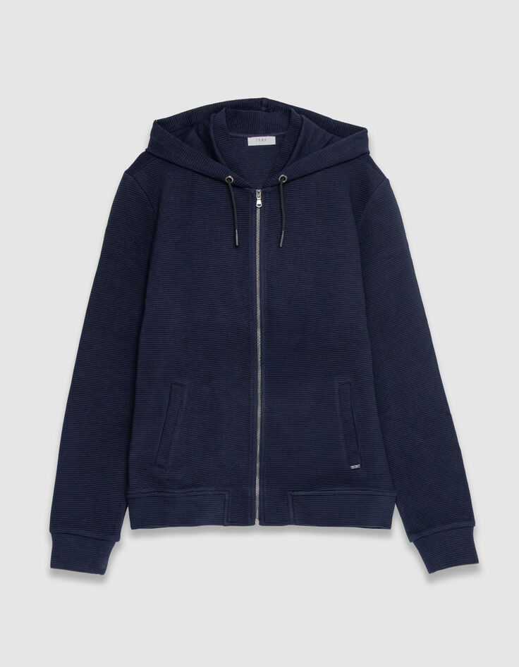 Cardigan marine coton bio maille Ottoman à capuche Homme-7