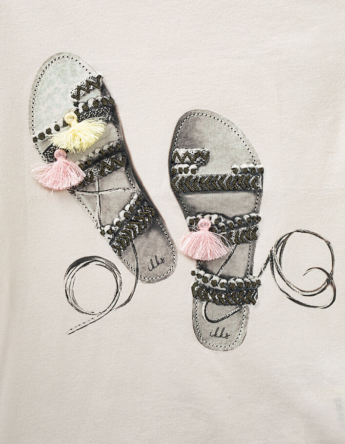 Ecru T-shirt met opdruk sandalen met franjes meisjes - IKKS