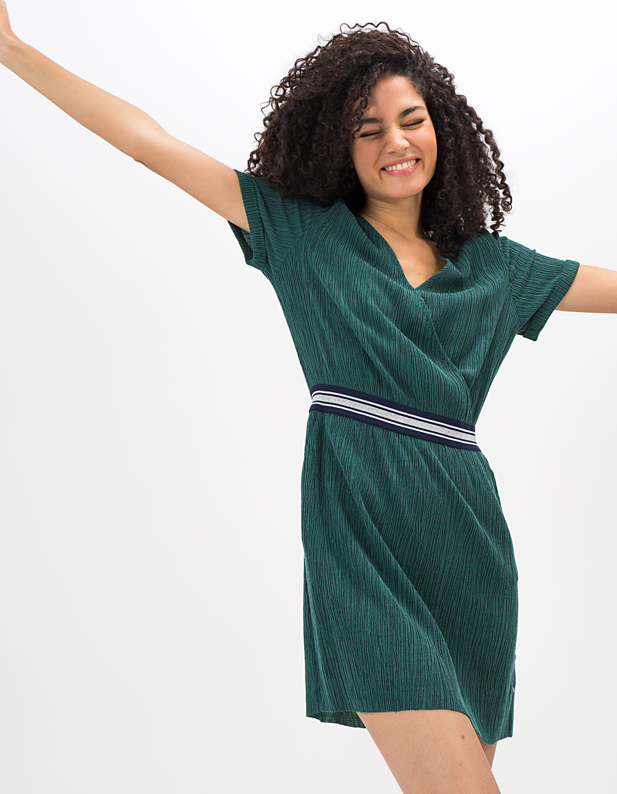 Groene jurk gewafeld plisse I.Code