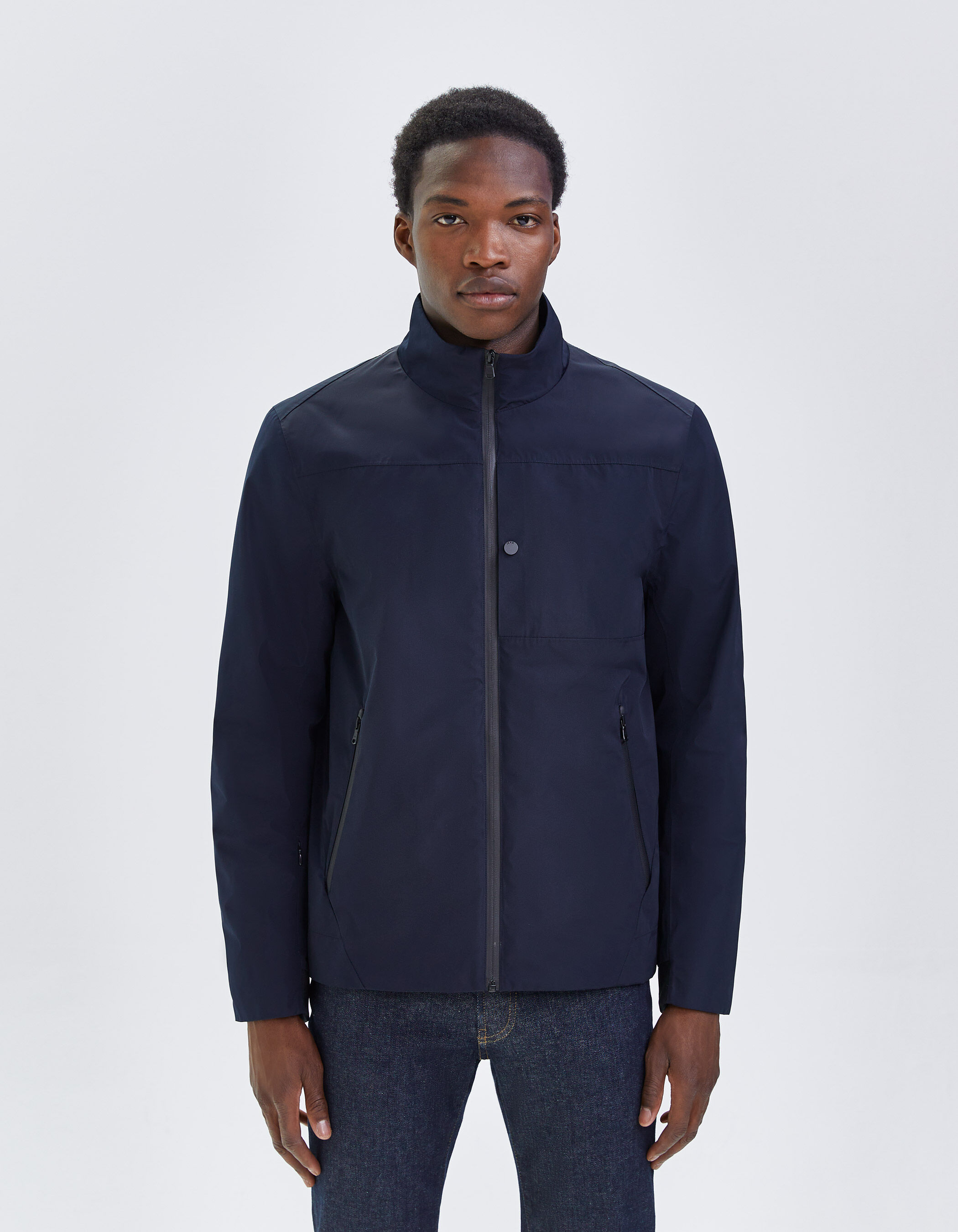 Navy three store quarter length coat