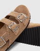 Women's sand suede sandals with eyelet straps-5