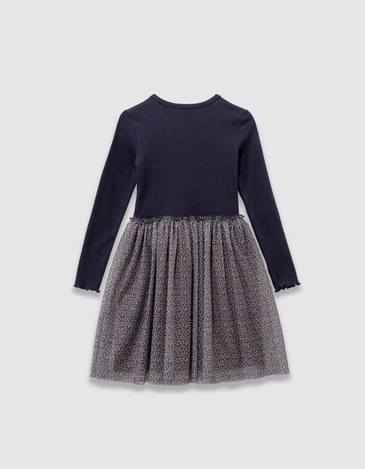 Marineblaues Mädchen-Tüllkleid Mischgewebe Leo-Schleife-3 Marineblaues Mädchen-Tüllkleid Mischgewebe Leo-Schleife-3