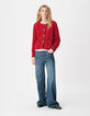 Cardigan rouge tricot mousseux 100% laine Femme-3