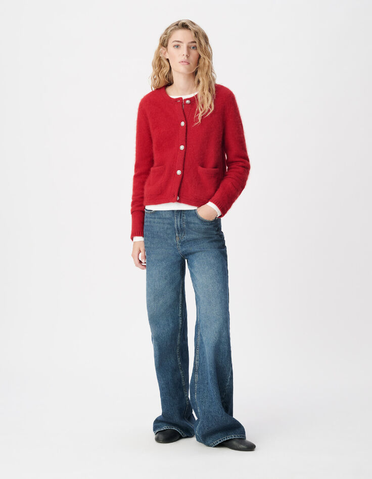 Cardigan rouge tricot mousseux 100% laine Femme-3