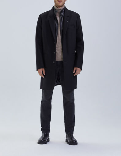 Men&rsquo;s black coat with leather facing - IKKS