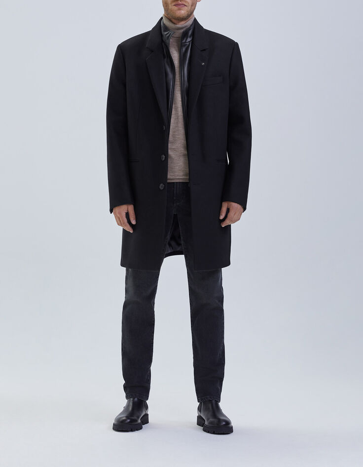 Men&rsquo;s black coat with leather facing-1