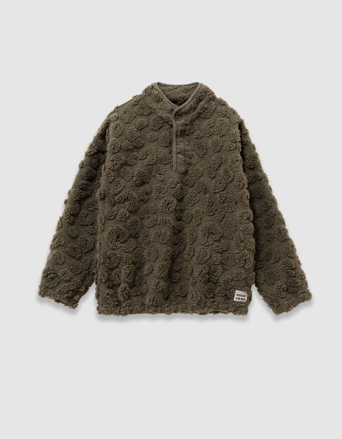 Boys’ khaki leopard sherpa jacquard sweatshirt - IKKS