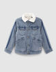 Veste en jean bleue fourrée parmenture molleton garçon-2