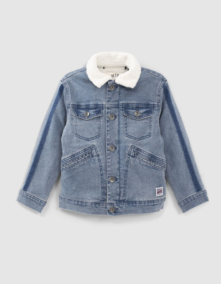 Blaue Jungen-Jeansjacke mit Moltonfutter-4