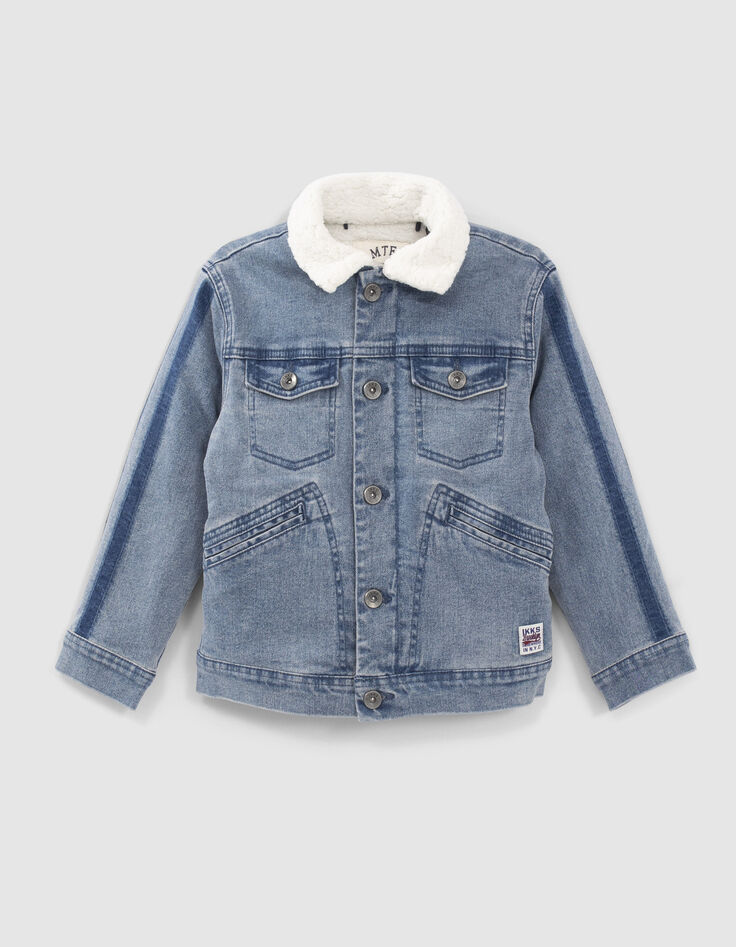 Veste en jean bleue fourrée parmenture molleton garçon-2