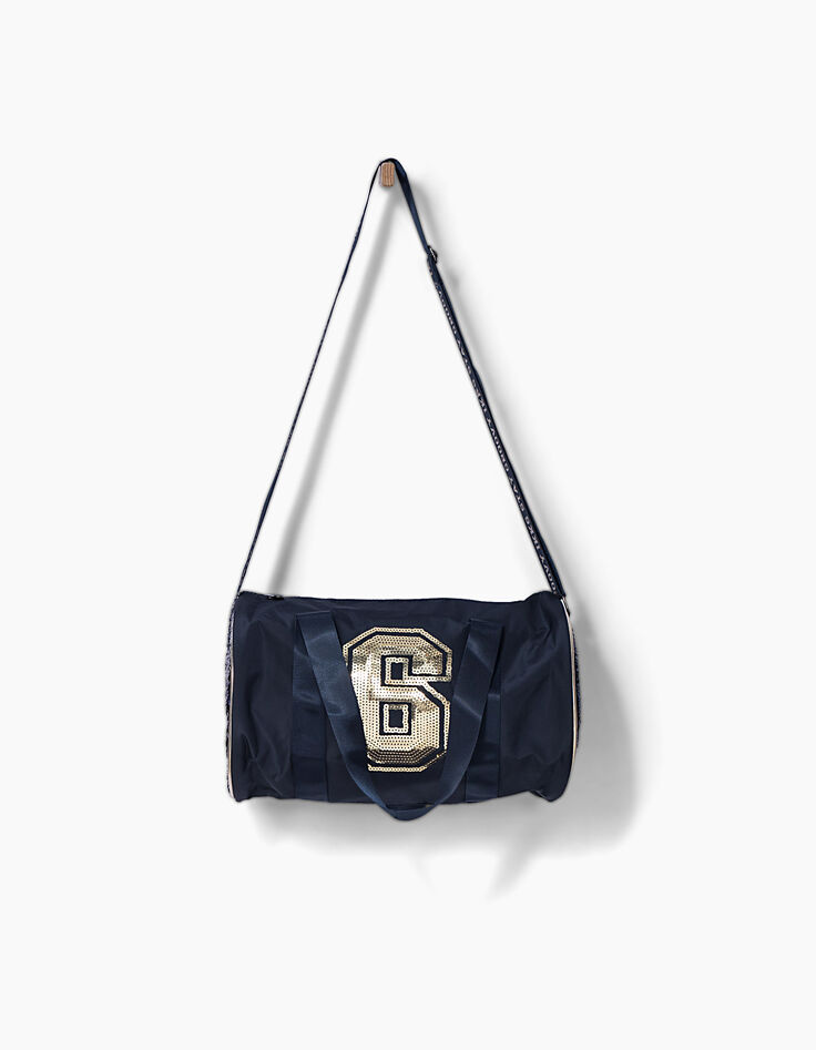 Sac bowling navy avec n°6 sequins dorés fille-1