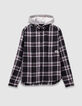 Chemise carreaux grise capuche amovible garçon-3