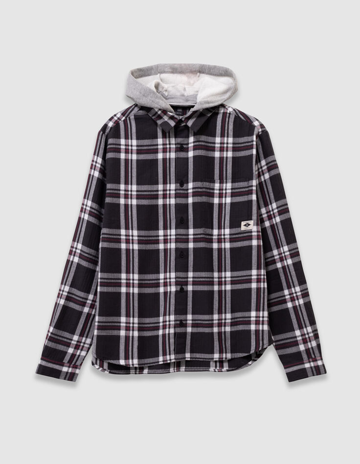 Chemise carreaux grise capuche amovible garçon-3 Chemise carreaux grise capuche amovible garçon-3