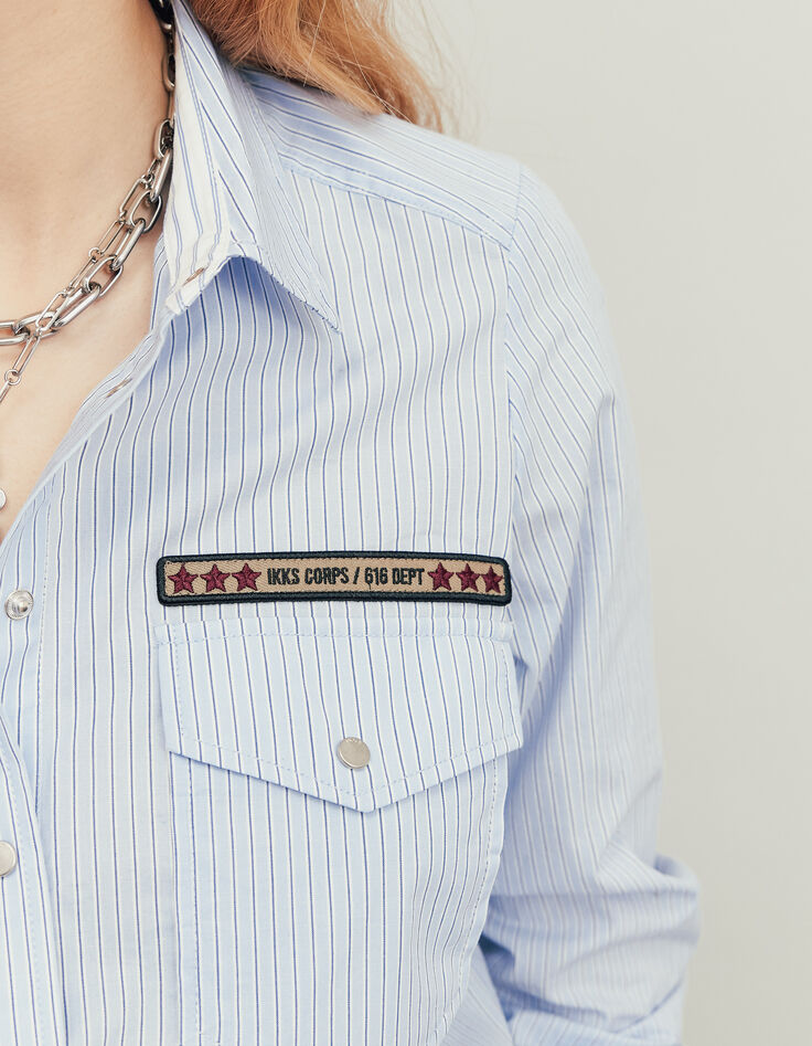 Blauw overhemd micro-strepen en army badges dames-5