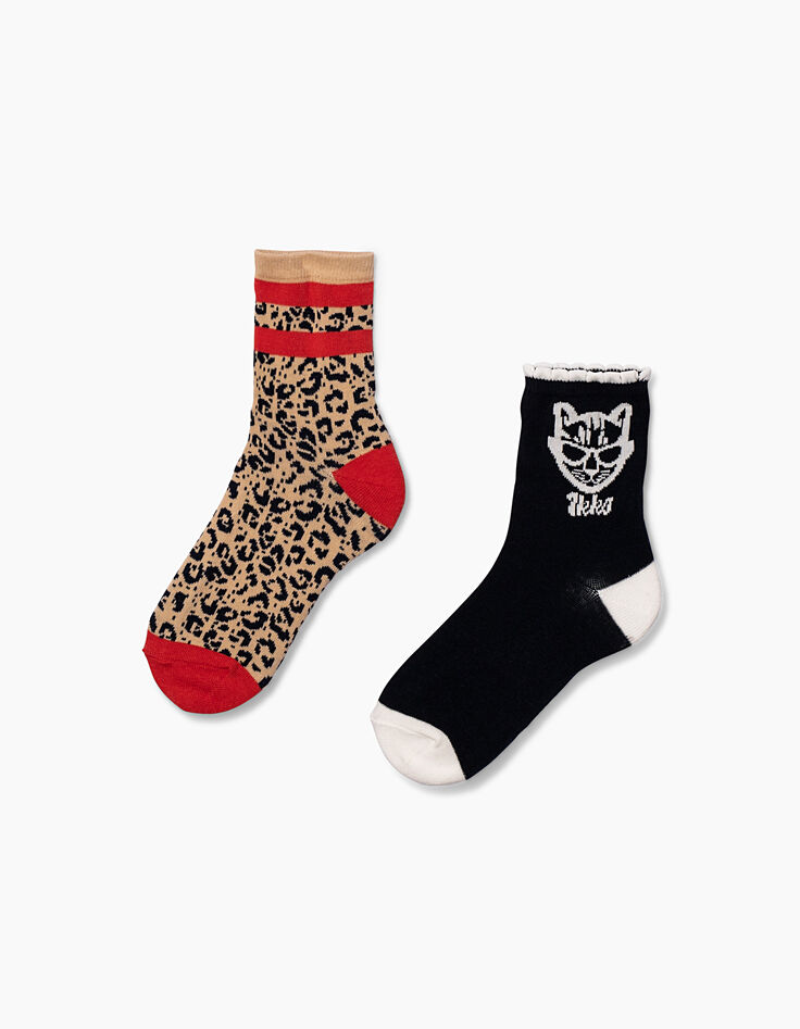 Chaussettes navy et léopard fille -3