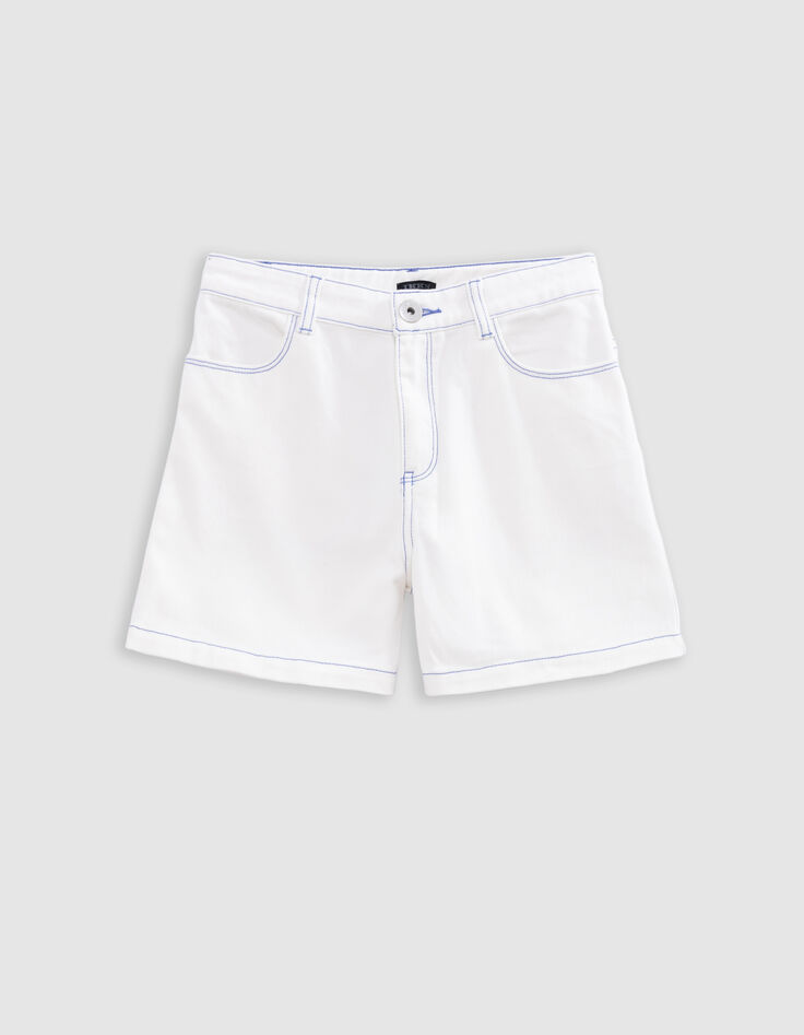 Short en jean blanc surpiqûres bleues fille-4